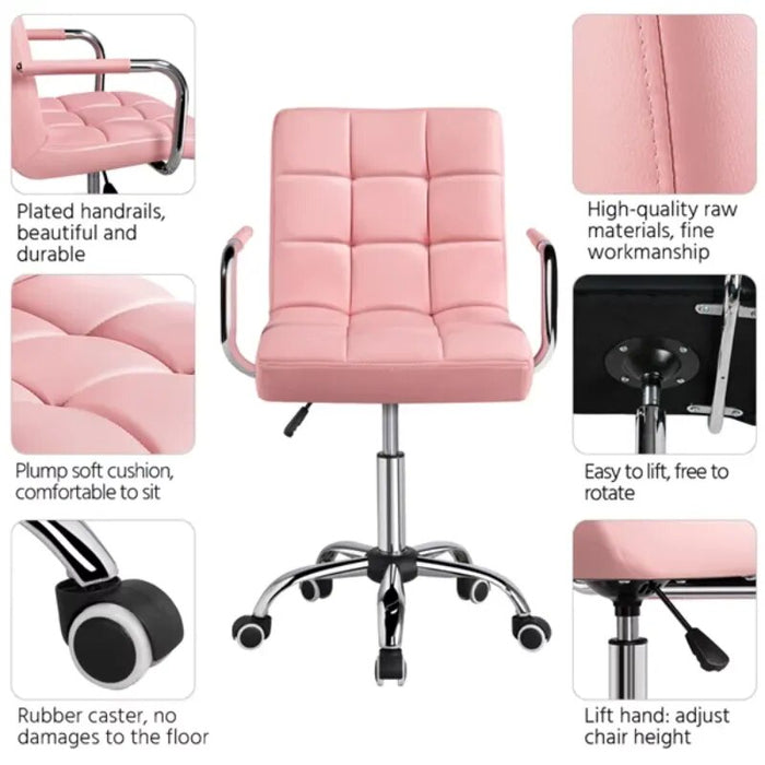 SMILE MART Modern Adjustable Faux Leather Swivel Office Chair with Wheels, Pink office chair recliner chair office furniture