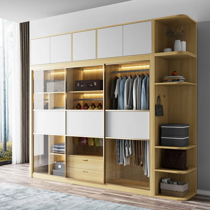 Nordic wardrobe sliding door modern simple household bedroom bright glass door cabinet combination movable door light luxury war