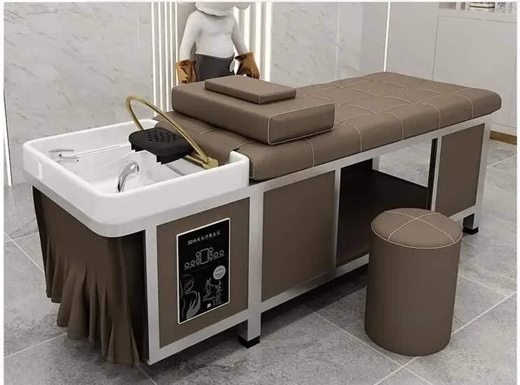 Thai-style stainless steel shampoo bed, special water circulation head treatment bed for barber salon, massage and fumigation