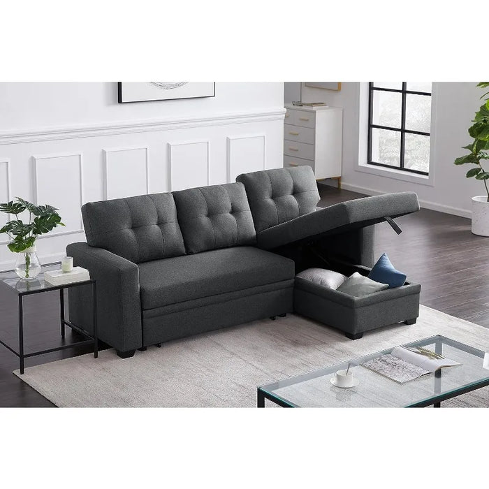 L-Shaped 3-Seaters Corner Sectional Sofa W/Pull Out Sleeper Couch Bed and Reversible Storage Chaise, Modern Convertible Sofabed
