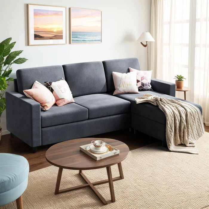 Shintenchi Convertible Sectional Sofa Couch, Modern Linen Fabric L-Shaped , 3-Seat Sofa Sectional with Reversible Chaise
