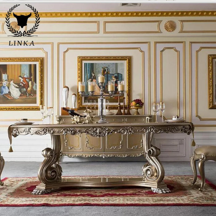 Custom European carved wood dining tables and chairs French palace villa luxury dining tables and chairs combination