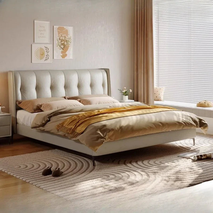 Luxury Aesthetic Double Bed King Size Minimalist Modern Salon Double Bed Wood Genuine Leather Cama Matrimonial Bedroom Furniture