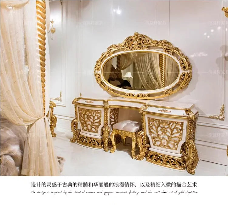 European luxury solid wood dressing table French gold dressing table dressing mirror stool furniture customization