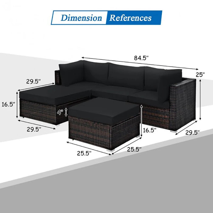 5 Pieces Patio Sectional Rattan Furniture Set with Ottoman Table Outdoor Living Room Sofa Set Leisure Sofa Chair Furniture