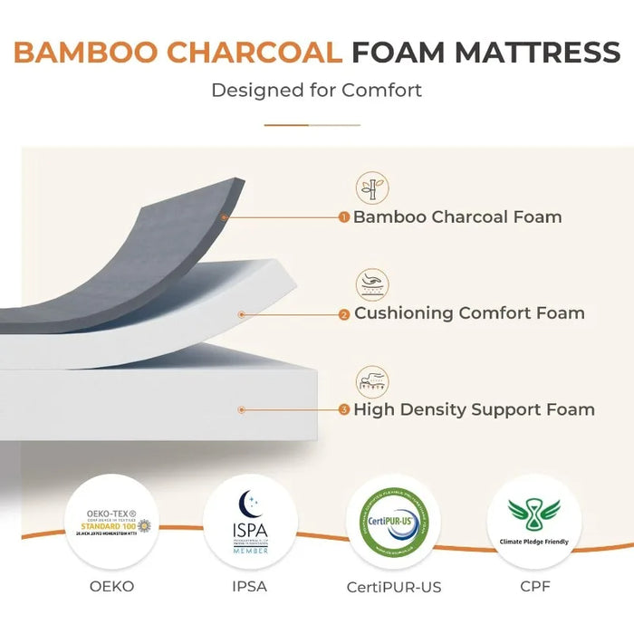 King Mattress,12 Inch Bamboo Charcoal Foam Mattress for Pressure Relief, Plush King Size Mattress in a Box,CertiPUR-US Certified