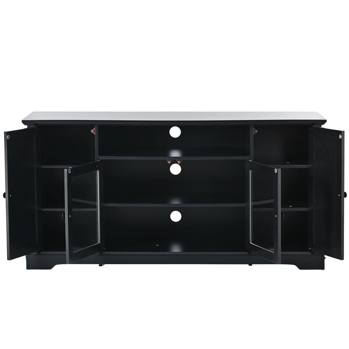 U-Can TV Stand for TV up to 65in with 2 Tempered Glass Doors Adjustable Panels Open Style Cabinet, Black