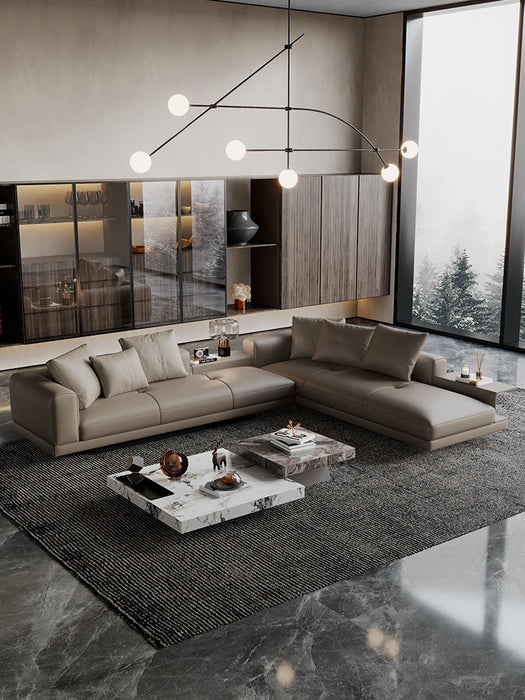 Customized Italian minimalist sofa Italian high-end grand villa large living room modern luxury leather sofa