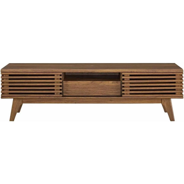 Modway Render Mid-Century Modern Low Profile 59 Inch TV Stand in Walnut Tv Cabinet Living Room Furniture