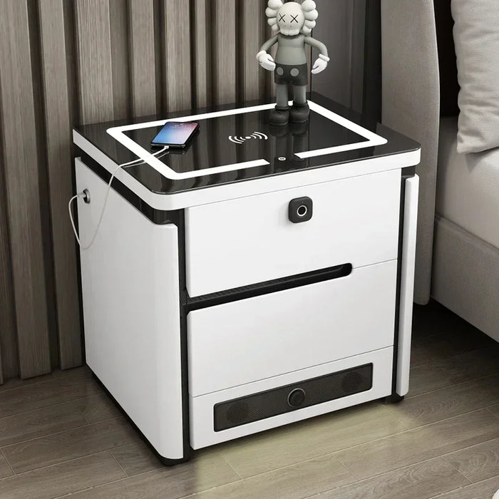 Smart Nightstands Luxury Modern Baking Paint Multifunctional Bedside Table Creative LED Lights Wireless Charging Furniture WKNS