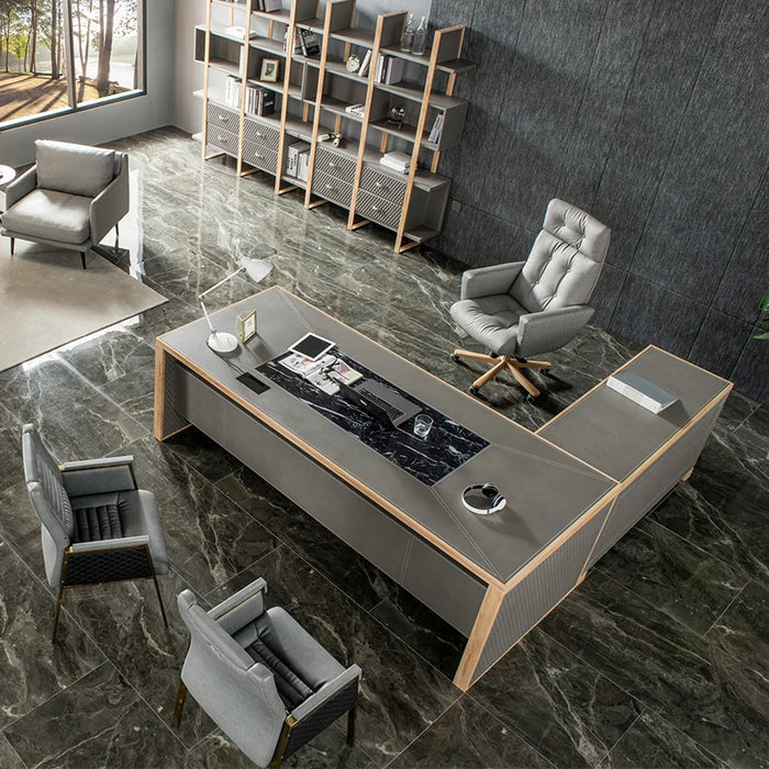 Leather desk simple boss single table and chair combination commercial president manager table office furniture executive desk