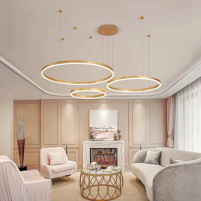 Modern Circle Rings LED Chandelier Acrylic Aluminum Body Pendant Lights for Living Room Dining Room Foyer Bedroom Home Decor