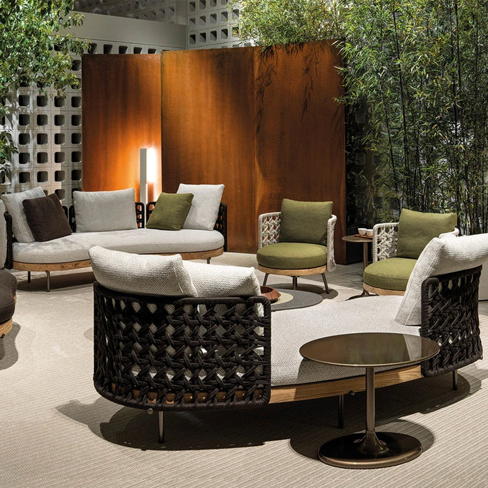 Outdoor sofa, curved single person balcony, solid wood designer, outdoor villa, rattan chair furniture