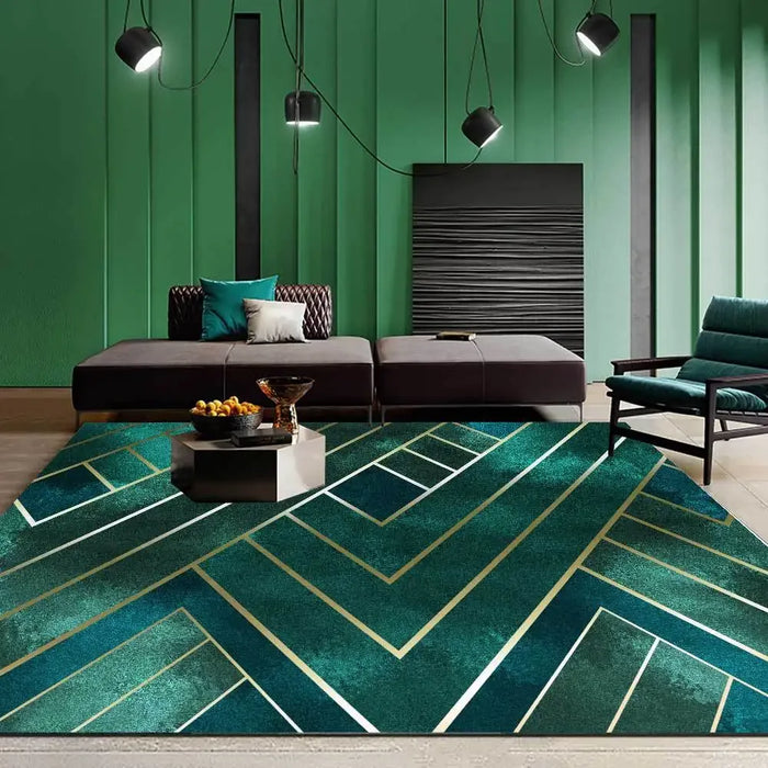 Modern Nordic alfombra Luxury gold line dark green Carpets Modern 3D Geometric Pattern Home Area Rugs Simple Bedroom Floor Mats