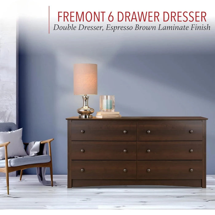 6-Drawer Wide Chest of Drawers Dresser for Bedroom Set 59”W X 16“D X 29”H Home Furniture Makeup Dressing Table With Mirror Desk