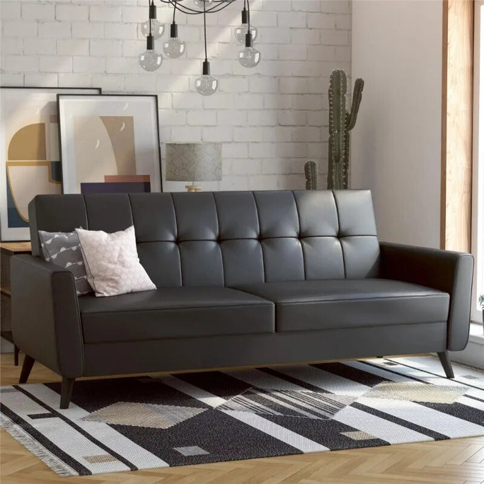 Living Room Sofa Futon with Storage, Olive Green Linen