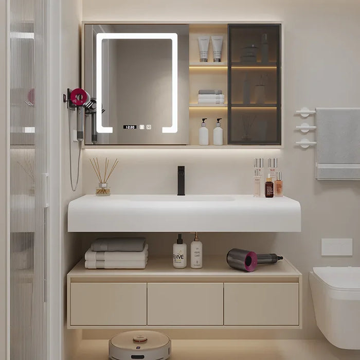 Nordic Modern Bathroom Cabinets Designer Arc Shaped Rock Integrated Washbasin Bathroom Vanity Cabinet Sink Bathroom Furniture