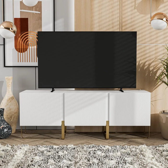 Contemporary Modern Style 60" TV Stand with 3 Storage Cabinets, Entertainment Center Console for Living Room Metal Legs