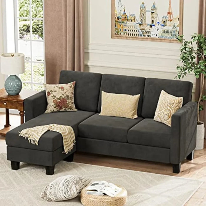 Convertible Sectional Small Sofa L-Shaped Couch Seat with Modern Linen Fabric, for Living Room, 70", Dark Gray