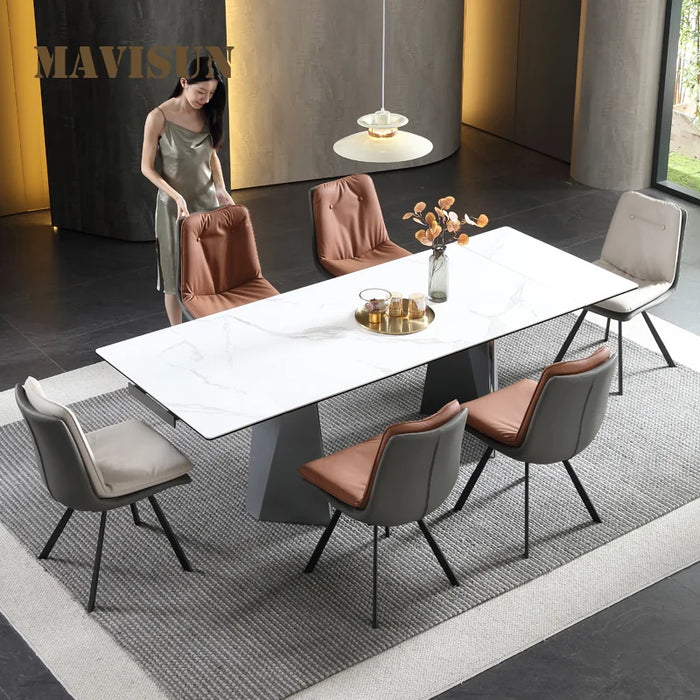 Luxury Telescopic Dining Table Kitchen Custom 2m Rectangular Italian White Marble High-end Restaurant Table Kitchen Furniture