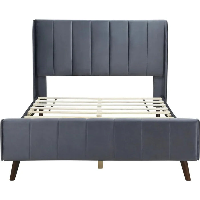Bed FrameUpholstered velvet full-size platform bed with headboard and footboard for easy assembly of bedroom bed