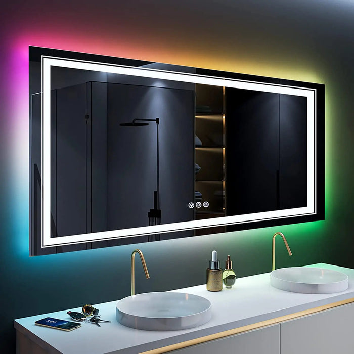 RGB LED Bathroom Mirror, Large Backlit Vanity Mirror with Lights, RGB Lighted Mirror for Wall, Anti- Fog, Dimmable , CRI 90