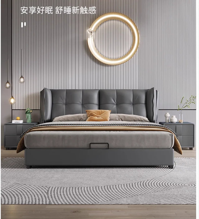 Leather bed Modern simple double bed Master Bedroom 1.8m Nordic storage bed Soft bag bed light luxury bed