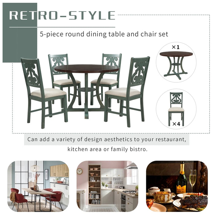 Luxury Dining Table and Chair Set Exquisitely Designed Hollow Chair Back for Dining Room (Antique Blue& Dark Brown)