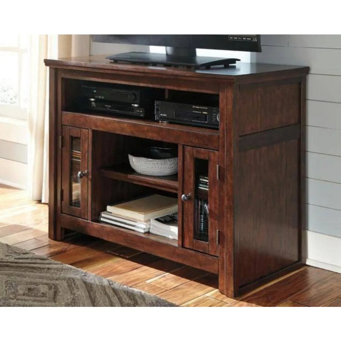 TV Stand Traditional TV Stand Fits Under 40", Adjustable Shelf & 2 Lockers, Brown