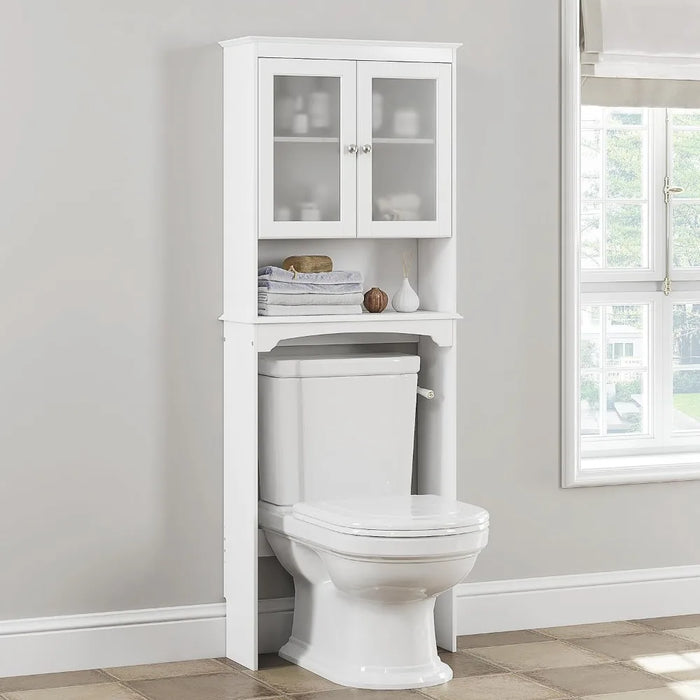 Above Toilet Storage Cabinet With Glass Doors Bathroom Organizer and Storage White Home Furniture Accessories Cabinets Shelf