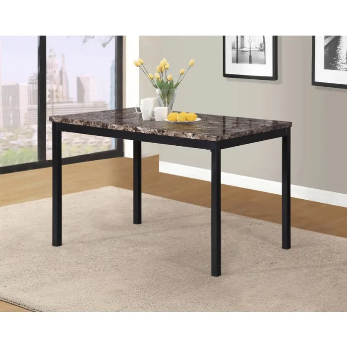Roundhill Furniture Citico Metal 5-Piece Dinette Set with Laminated Faux Marble Top, Off White Table with Black Chairs
