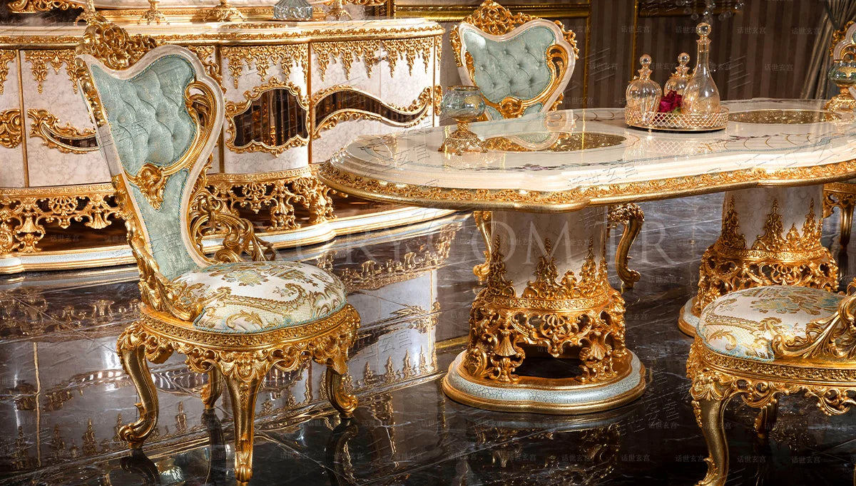 TOP end European style villa table French palace luxury rectangular oval table painted gold foil high-end dining room furniture