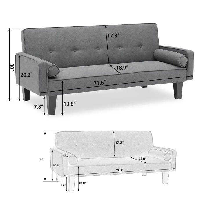 Apartment Modern Sofas for Living Room 72" Futon Sofa Bed Upholstered Folding Futon Fabric Couch Gray Convertible Puffs Air Home