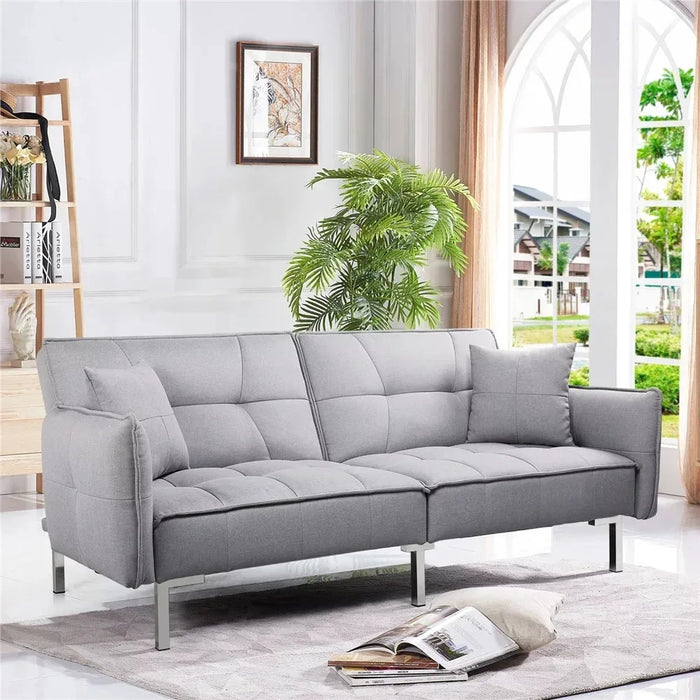Alden Design Fabric Covered Futon Sofa Bed with Adjustable Backrest, Gray  living room furniture living room sofa furniture sofa