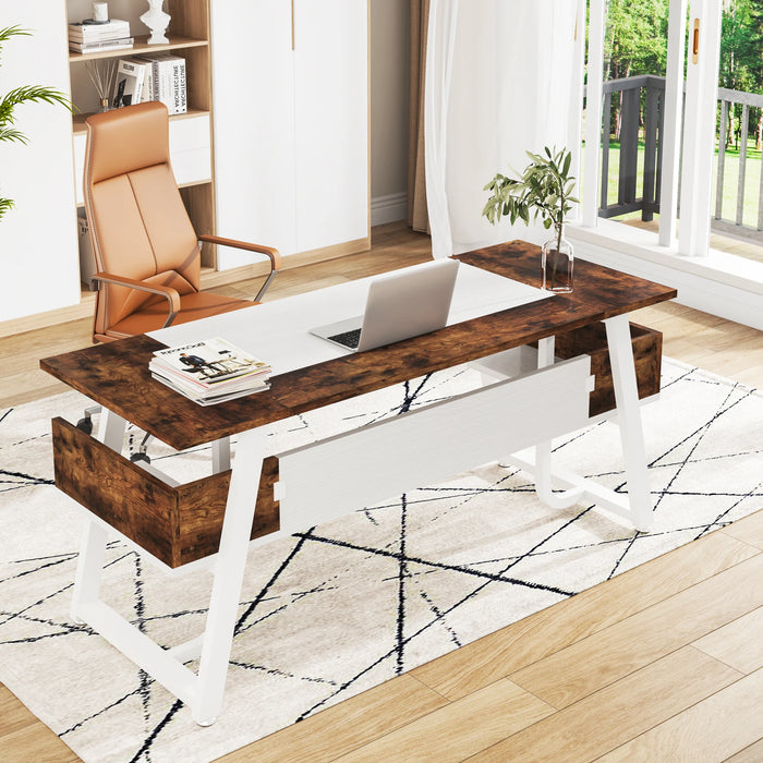 Tribesigns Office Executive Desk, 63 inch Large Computer Desk Writing Desk with Storage Shelf, Business Furniture