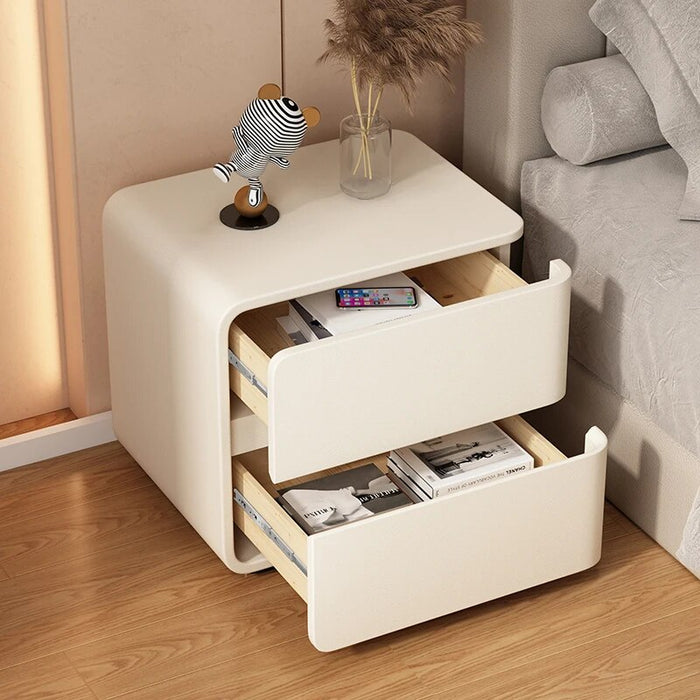Solid Color Leather Bedside Table Modern Style Living Room Storage Side Cabinet Bedroom Wooden Nightstands End Table