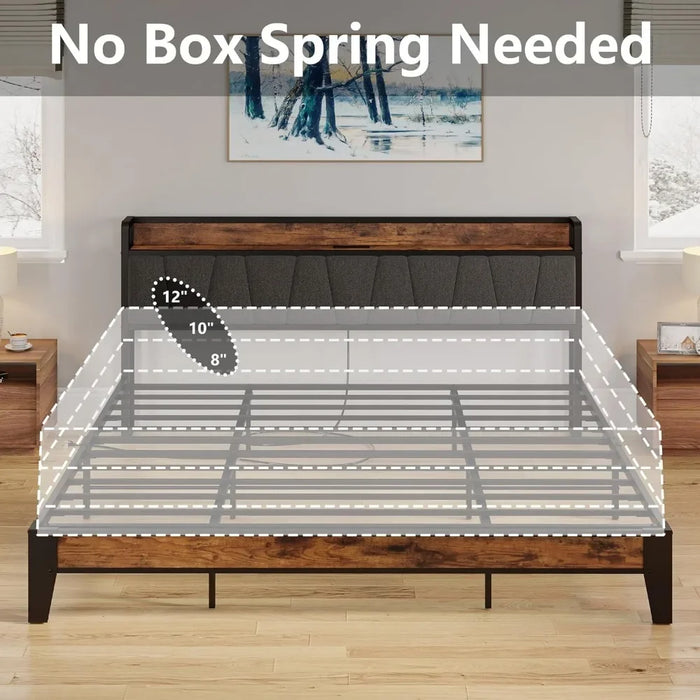 Bed Frames with Storage and Charging Station, Solid and Stable, Noise Free King Size Bed Frames