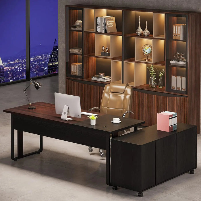 Large Executive Office Desk with Lateral File Cabinet,L Shaped Office Desk with Drawers and Storage,Home Office Furniture Sets