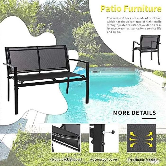 Shintenchi 4 Pieces Patio Furniture Set All Weather Textile Fabric Outdoor Conversation Set, with Glass Coffee Table, Loveseat