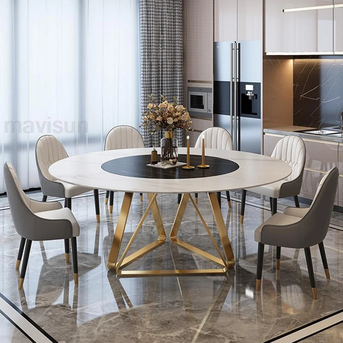 Light Luxury Gold Dining Table Round Turntable 1.2/1.5m Dining Table Set 8 Chairs Minimalist Esstische Home Furniture GPF50YH