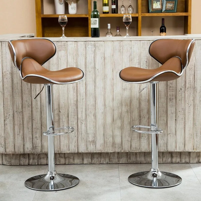 Furniture Masaccio Cushioned Leatherette Upholstery Airlift Adjustable Swivel Barstool with Chrome Base, Set of 2, Red