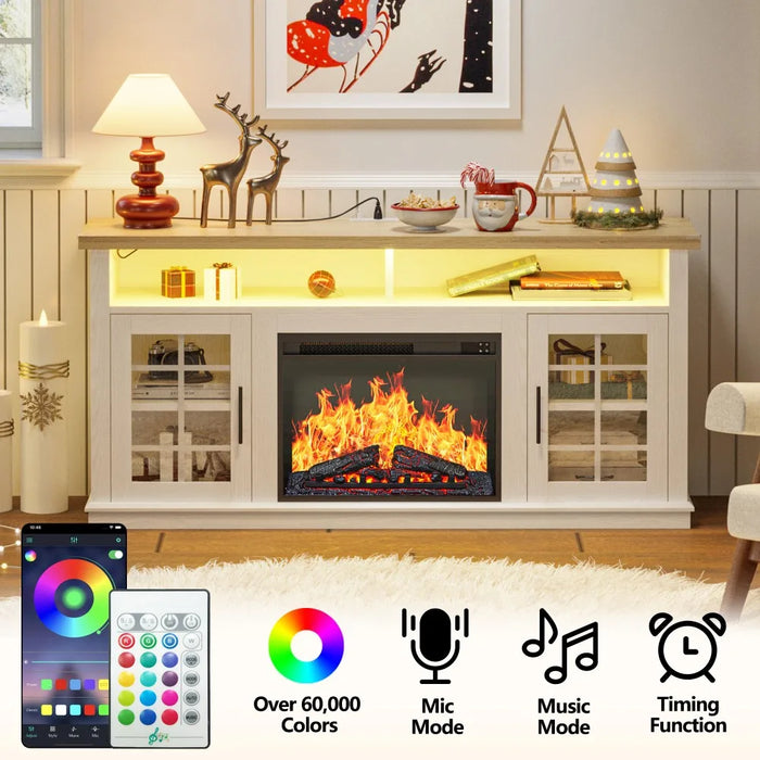 2024 New Fireplace TV Stand with Power Outlet and LED Light