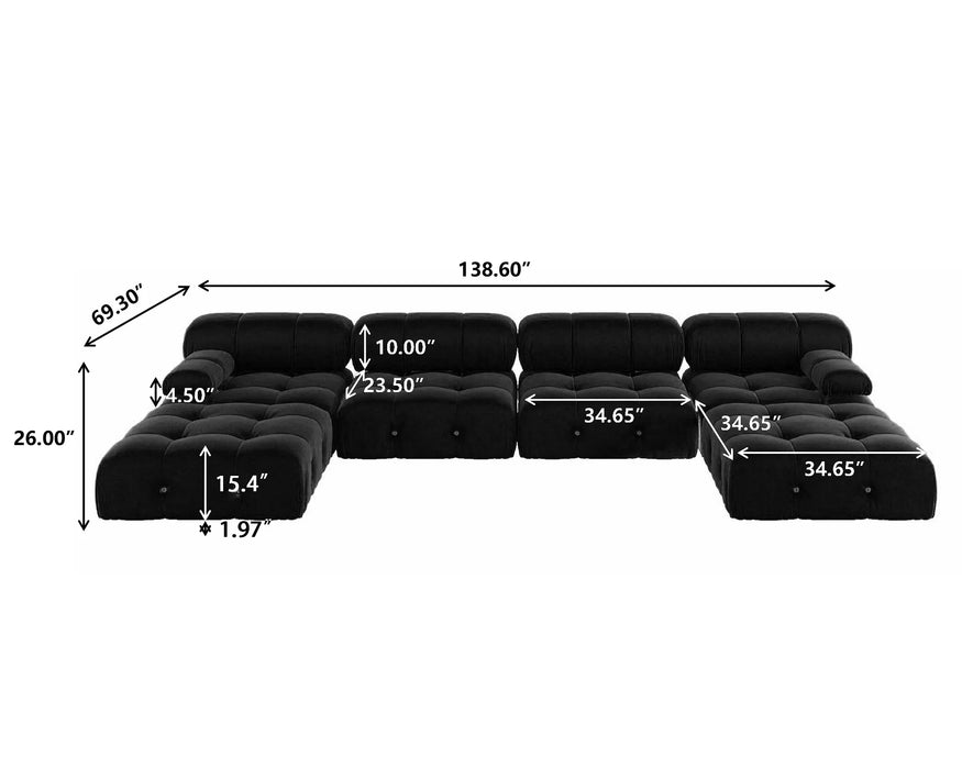 Minimalist Sectional Sofa for Living Room Black Velvet Modular Couches with Ottomans 138 inch U Shaped Couch 6 Seater Sofa Sets