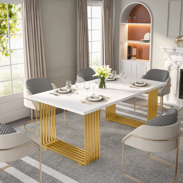 Tribesigns 70.9" Modern Office Desk, Wooden Computer Desk, White Executive Desk with Gold Metal Legs, Small Conference Table