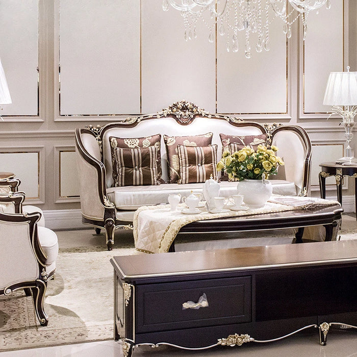 European style neoclassical living room birch handmade carved leather art 123 combination sofa