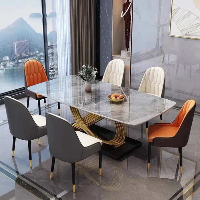 Rectangle Dining Table With Stainless Steel Base Black White Tabletop For 6 People Luxury Marble Kitchen Table Home Furniture