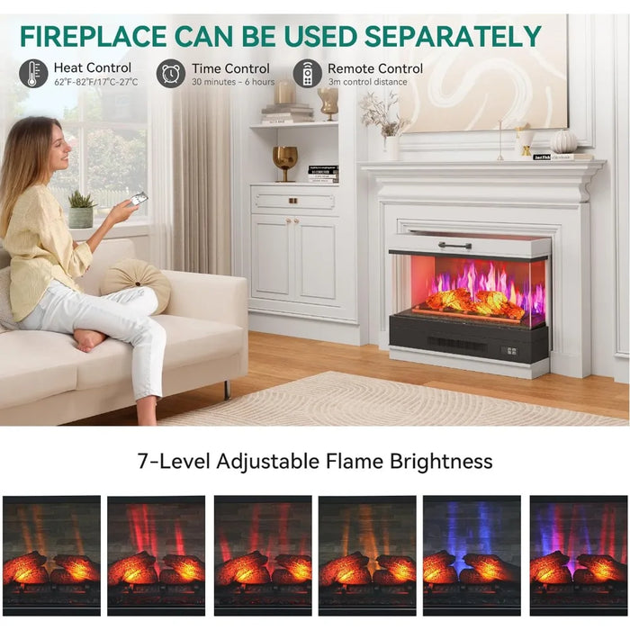 60 Inch TV Stand with Slidable Fireplace for up to 70" TVs, LED Fireplace TV Stands for Living Room, with Storage Cabinets White