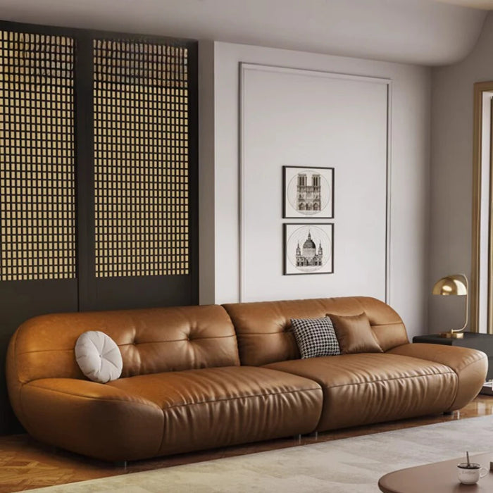 Cloud sofa modern light luxury leather sofa living room first floor cowhide brown leather sofa