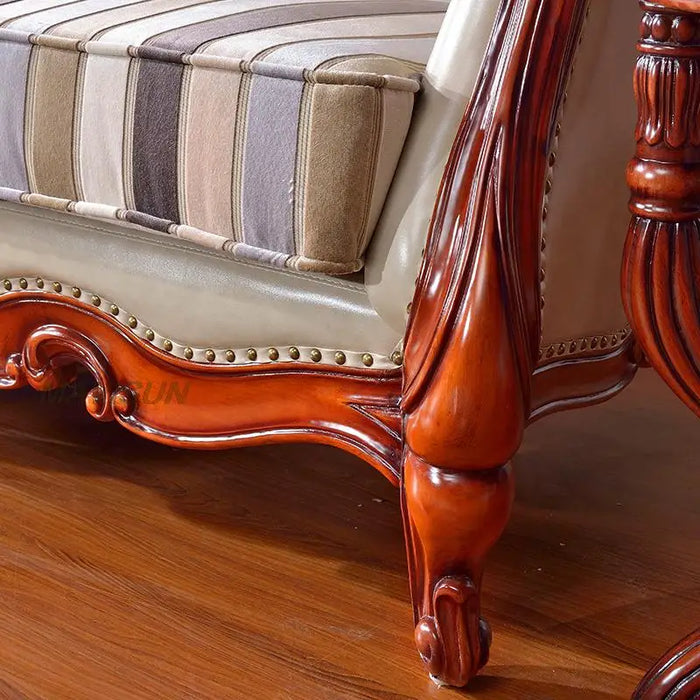 Living Room Reception Guests Sofa American Light Luxury Solid Wood Simulation Leather l-Shaped Simple Carved Furniture Sofa
