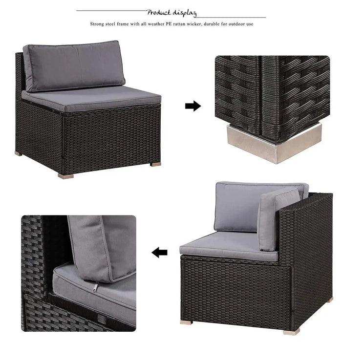 7Pcs Patio Furniture Set Outdoor Sectional Conversation Set 3 Corner Sofa+3 Middle Sofa+1 Coffee Table w/ Soft Cushion[US-Stock]